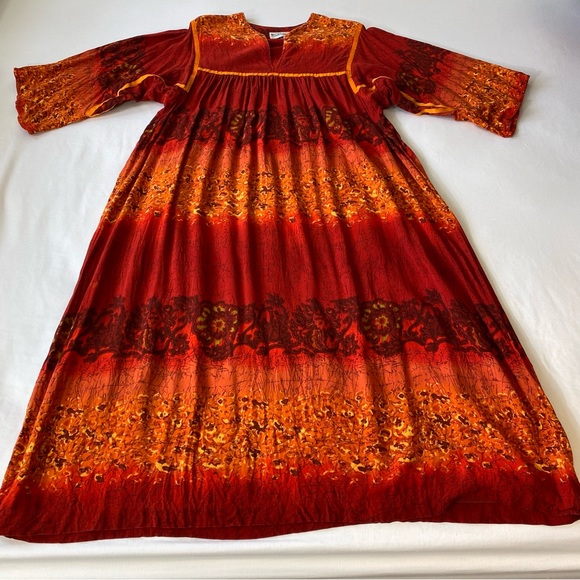 Vintage Krist Gudnason California Dress Duster Caftan Red Orange - Picture 5 of 10